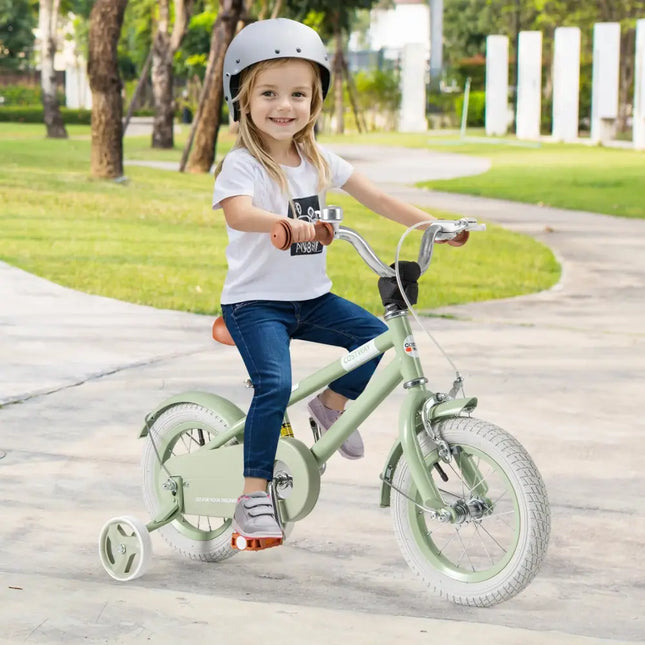 Kids Bike with Adjustable Handlebar and Saddle Green - 12 Inches - Oasis Home Essentials