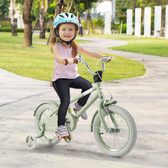 Kids Bike with Adjustable Handlebar and Saddle Green-14 Inches - Green - Kids Bike