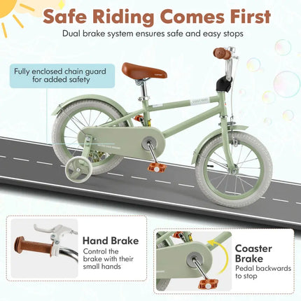 Kids Bike with Adjustable Handlebar and Saddle Green-14 Inches - Green - Kids Bike