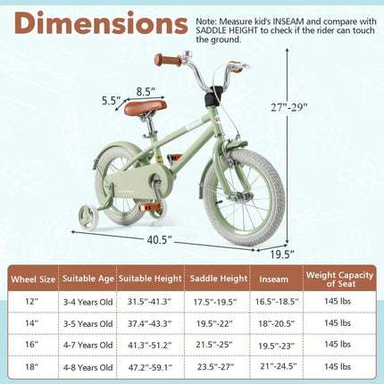 Kids Bike with Adjustable Handlebar and Saddle Green-14 Inches - Green - Kids Bike