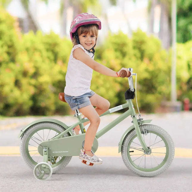 Kids Bike with Adjustable Handlebar and Saddle Green-14 Inches - Green - Kids Bike