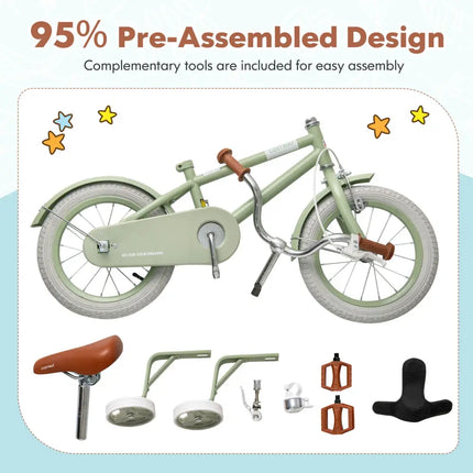 Kids Bike with Adjustable Handlebar and Saddle Green-14 Inches - Green - Kids Bike