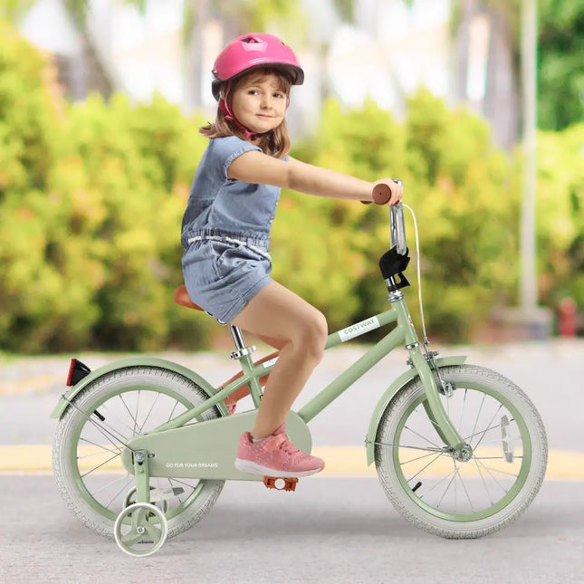 Kids Bike with Adjustable Handlebar and Saddle Green - 16 Inches - Oasis Home Essentials