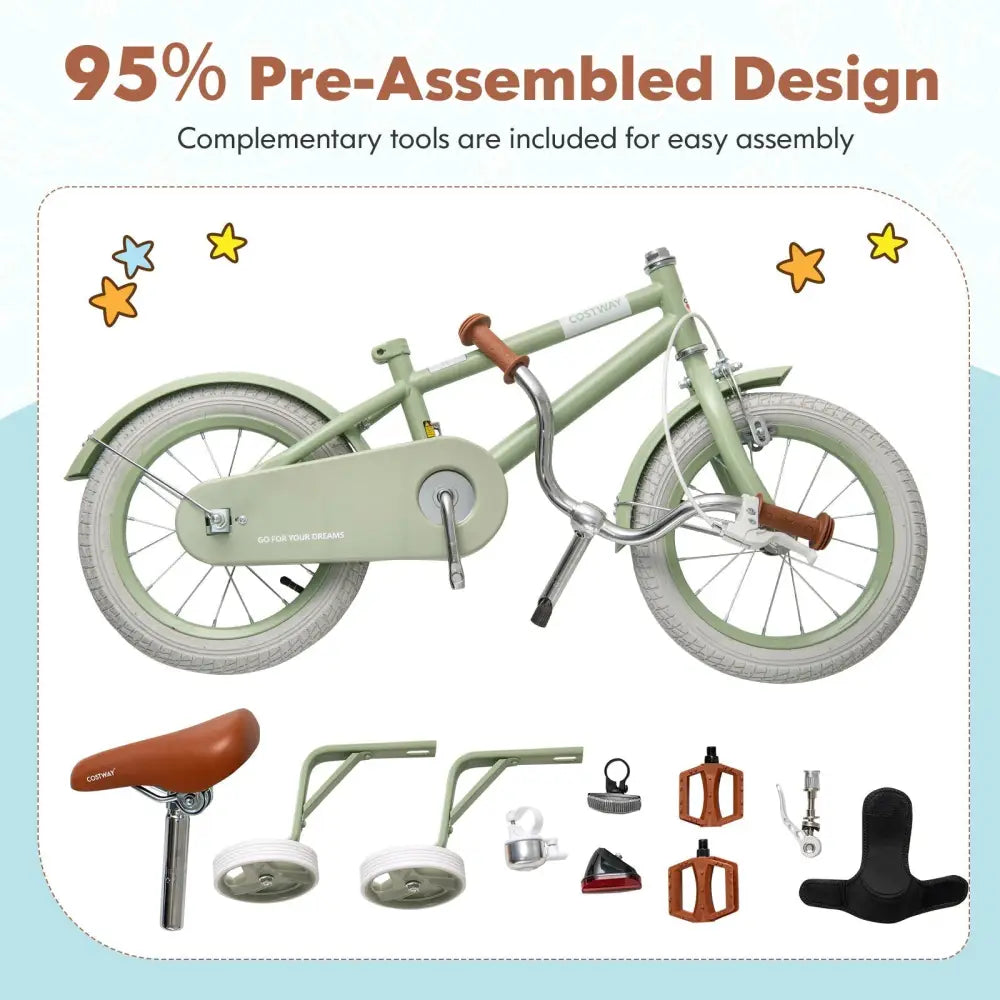 Kids Bike with Adjustable Handlebar and Saddle Green - 16 Inches - Oasis Home Essentials