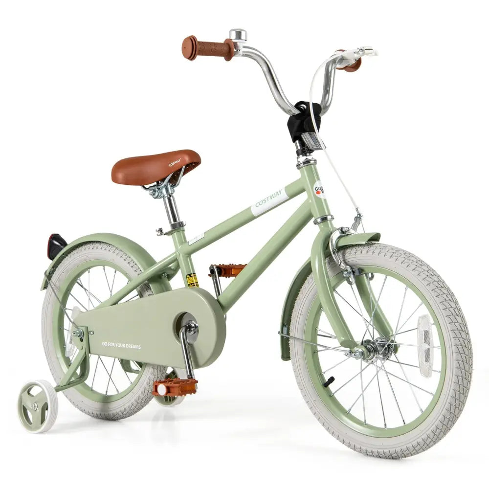 Kids Bike with Adjustable Handlebar and Saddle Green - 16 Inches - Oasis Home Essentials