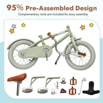 Kids Bike with Adjustable Handlebar and Saddle Green - 18 Inches - Oasis Home Essentials