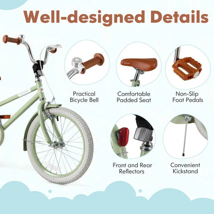 Kids Bike with Adjustable Handlebar and Saddle Green - 18 Inches - Oasis Home Essentials
