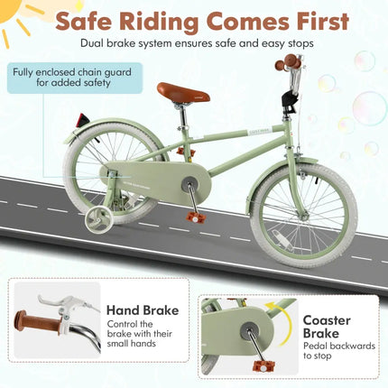 Kids Bike with Adjustable Handlebar and Saddle Green - 18 Inches - Oasis Home Essentials