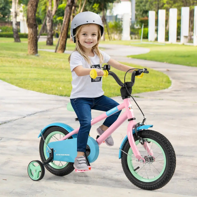 Kids Bike with Adjustable Handlebar and Saddle Pink-12 Inches - Pink - Kids Bike