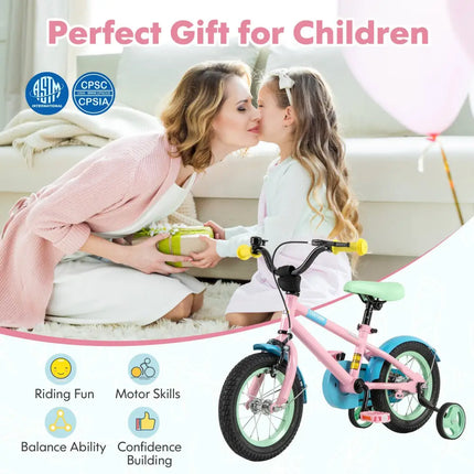 Kids Bike with Adjustable Handlebar and Saddle Pink-12 Inches - Pink - Kids Bike