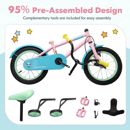 Kids Bike with Adjustable Handlebar and Saddle Pink-12 Inches - Pink - Kids Bike