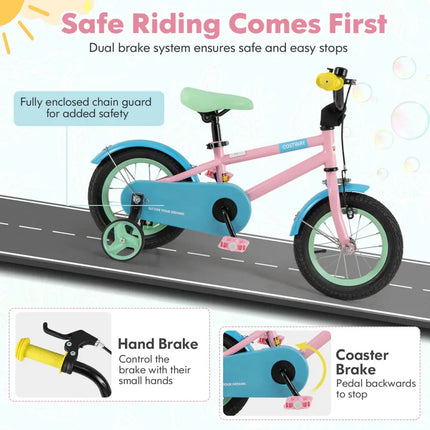 Kids Bike with Adjustable Handlebar and Saddle Pink-12 Inches - Pink - Kids Bike