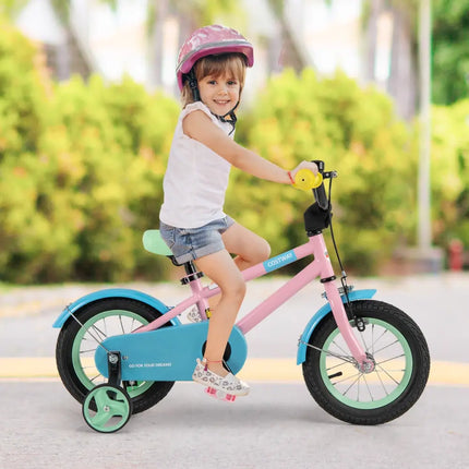 Kids Bike with Adjustable Handlebar and Saddle Pink-12 Inches - Pink - Kids Bike