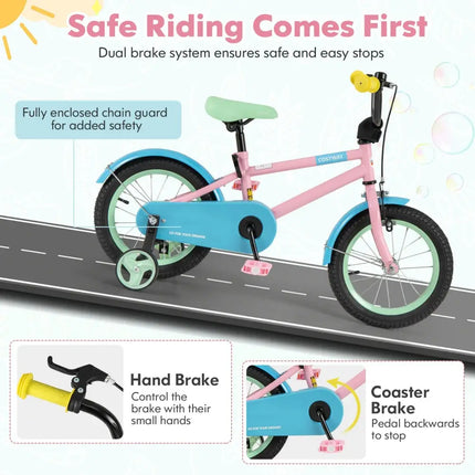 Kid's Bike with Adjustable Handlebar and Saddle Pink - 14 Inches - Oasis Home Essentials