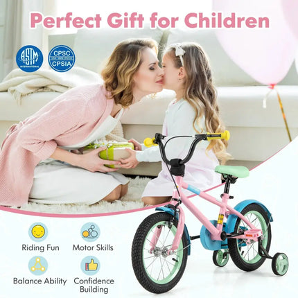 Kid's Bike with Adjustable Handlebar and Saddle Pink - 14 Inches - Oasis Home Essentials