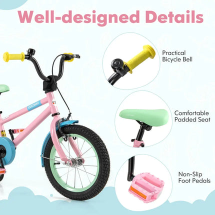 Kid's Bike with Adjustable Handlebar and Saddle Pink - 14 Inches - Oasis Home Essentials