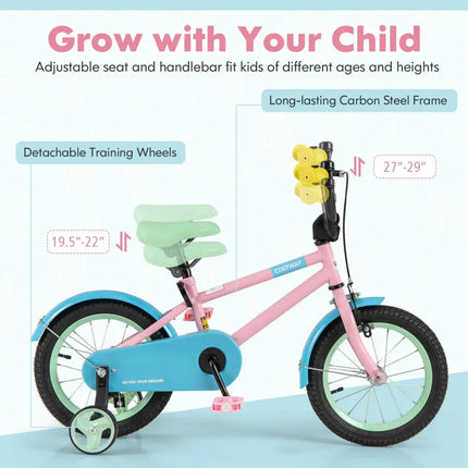 Kid's Bike with Adjustable Handlebar and Saddle Pink - 14 Inches - Oasis Home Essentials