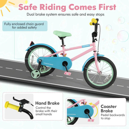 Kids Bike with Adjustable Handlebar and Saddle Pink - 16 Inches - Oasis Home Essentials