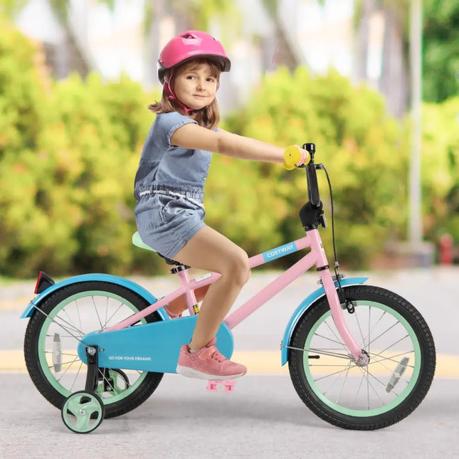 Kids Bike with Adjustable Handlebar and Saddle Pink - 16 Inches - Oasis Home Essentials