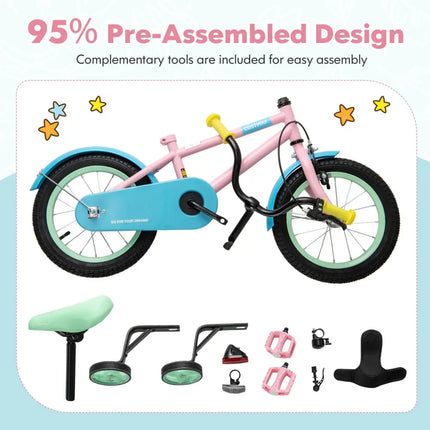 Kids Bike with Adjustable Handlebar and Saddle Pink - 16 Inches - Oasis Home Essentials