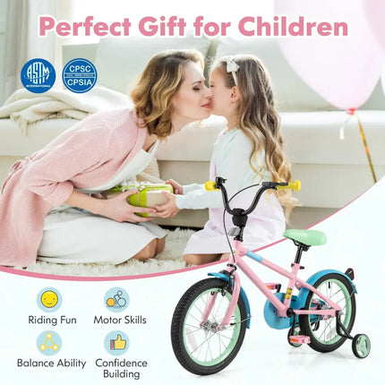 Kids Bike with Adjustable Handlebar and Saddle Pink - 16 Inches - Oasis Home Essentials