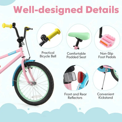 Kids Bike with Adjustable Handlebar and Saddle Pink - 18 Inches - Oasis Home Essentials