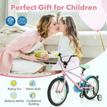 Kids Bike with Adjustable Handlebar and Saddle Pink - 18 Inches - Oasis Home Essentials