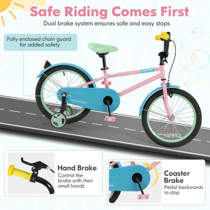 Kids Bike with Adjustable Handlebar and Saddle Pink - 18 Inches - Oasis Home Essentials