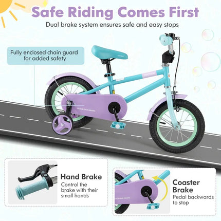 Kids Bike with Adjustable Handlebar and Saddle Purple - 12 Inches - Oasis Home Essentials