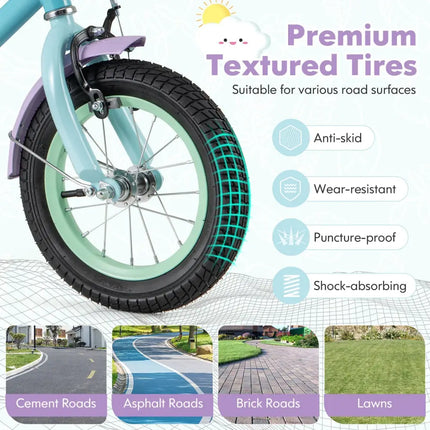 Kids Bike with Adjustable Handlebar and Saddle Purple - 12 Inches - Oasis Home Essentials
