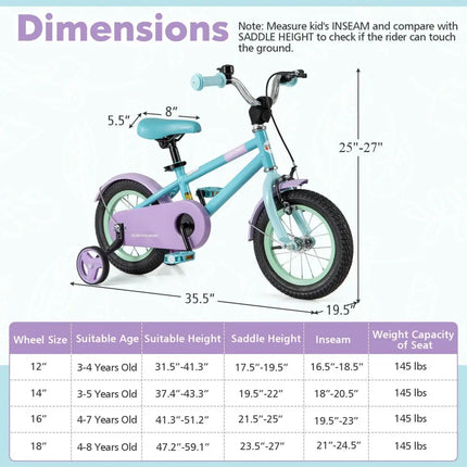 Kids Bike with Adjustable Handlebar and Saddle Purple - 12 Inches - Oasis Home Essentials