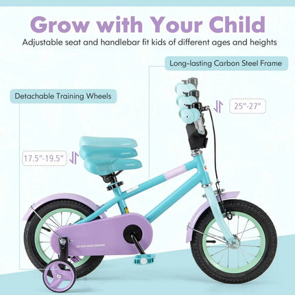 Kids Bike with Adjustable Handlebar and Saddle Purple - 12 Inches - Oasis Home Essentials