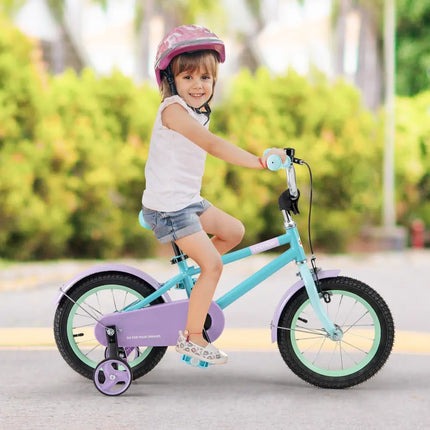 Kids Bike with Adjustable Handlebar and Saddle Purple-14 Inches - Purple - Kids Bike