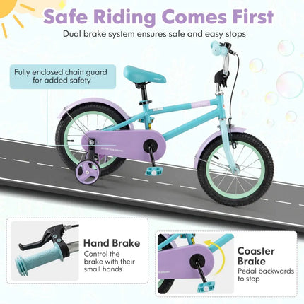 Kids Bike with Adjustable Handlebar and Saddle Purple-14 Inches - Purple - Kids Bike