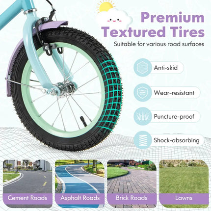 Kids Bike with Adjustable Handlebar and Saddle Purple-14 Inches - Purple - Kids Bike