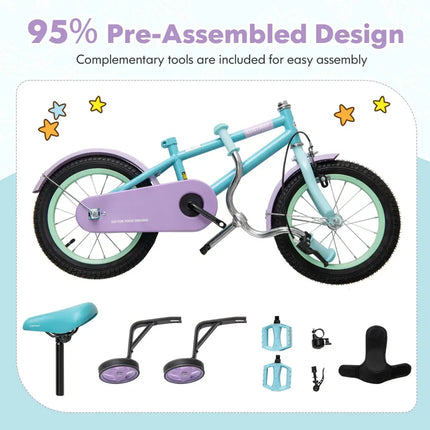 Kids Bike with Adjustable Handlebar and Saddle Purple-14 Inches - Purple - Kids Bike