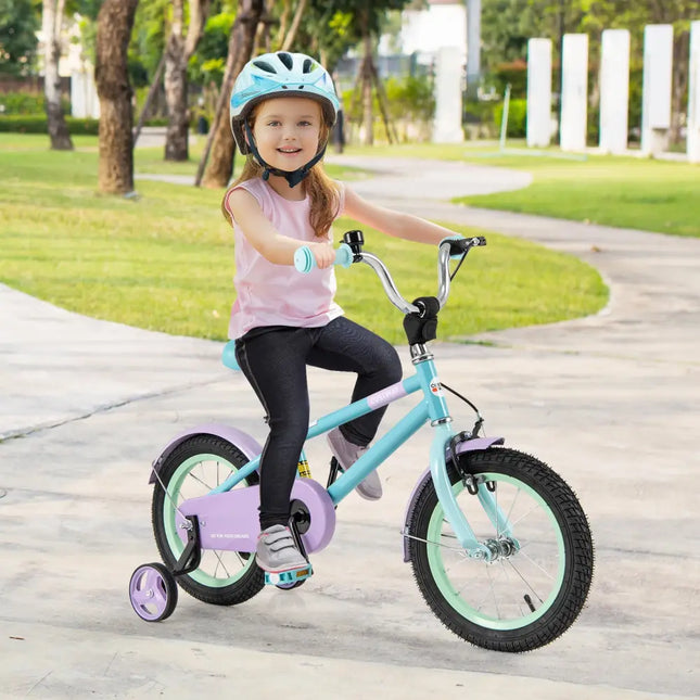 Kids Bike with Adjustable Handlebar and Saddle Purple-14 Inches - Purple - Kids Bike