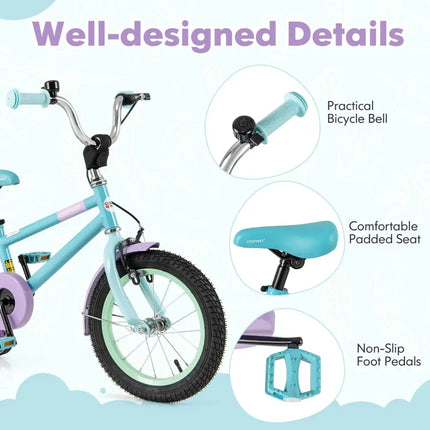 Kids Bike with Adjustable Handlebar and Saddle Purple-14 Inches - Purple - Kids Bike