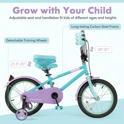 Kids Bike with Adjustable Handlebar and Saddle Purple - 16 Inches - Oasis Home Essentials
