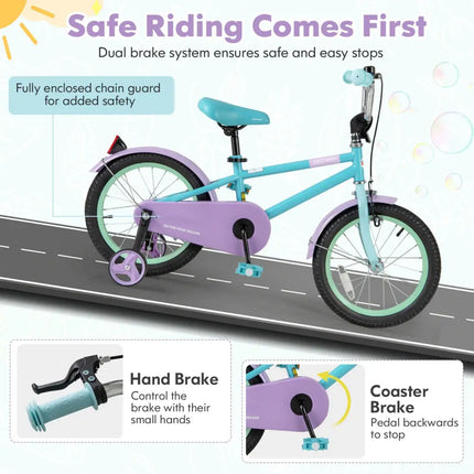 Kids Bike with Adjustable Handlebar and Saddle Purple - 16 Inches - Oasis Home Essentials