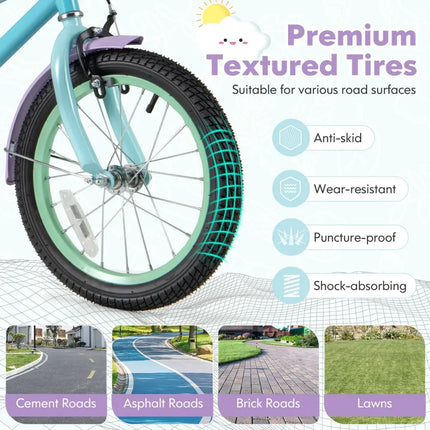 Kids Bike with Adjustable Handlebar and Saddle Purple - 16 Inches - Oasis Home Essentials