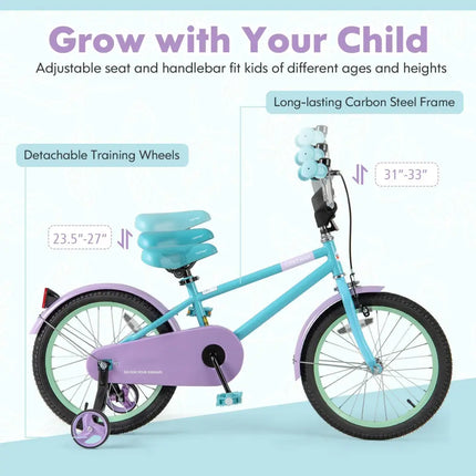 Kids Bike with Adjustable Handlebar and Saddle Purple - 18 Inches - Oasis Home Essentials