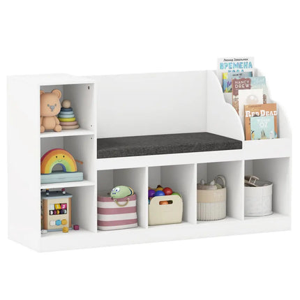 Kids Bookcase with Reading Nook 3-in-1 Standing Toy Organizer-White - White - Kids Storage