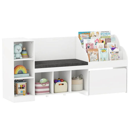 Kids Bookcase with Reading Nook 4-in-1 Standing Toy Organizer-White - White - Kids Storage