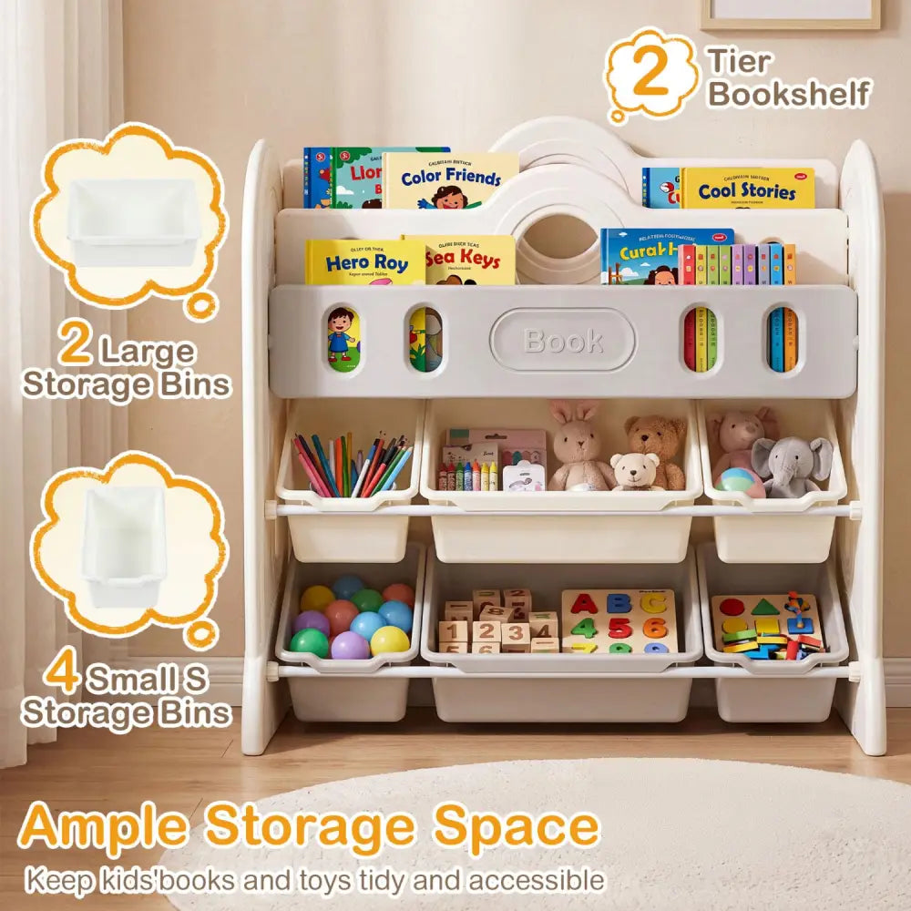 Kids Bookshelf and Toy Storage Organizer with 2 Front-Facing Racks - Kids Storage