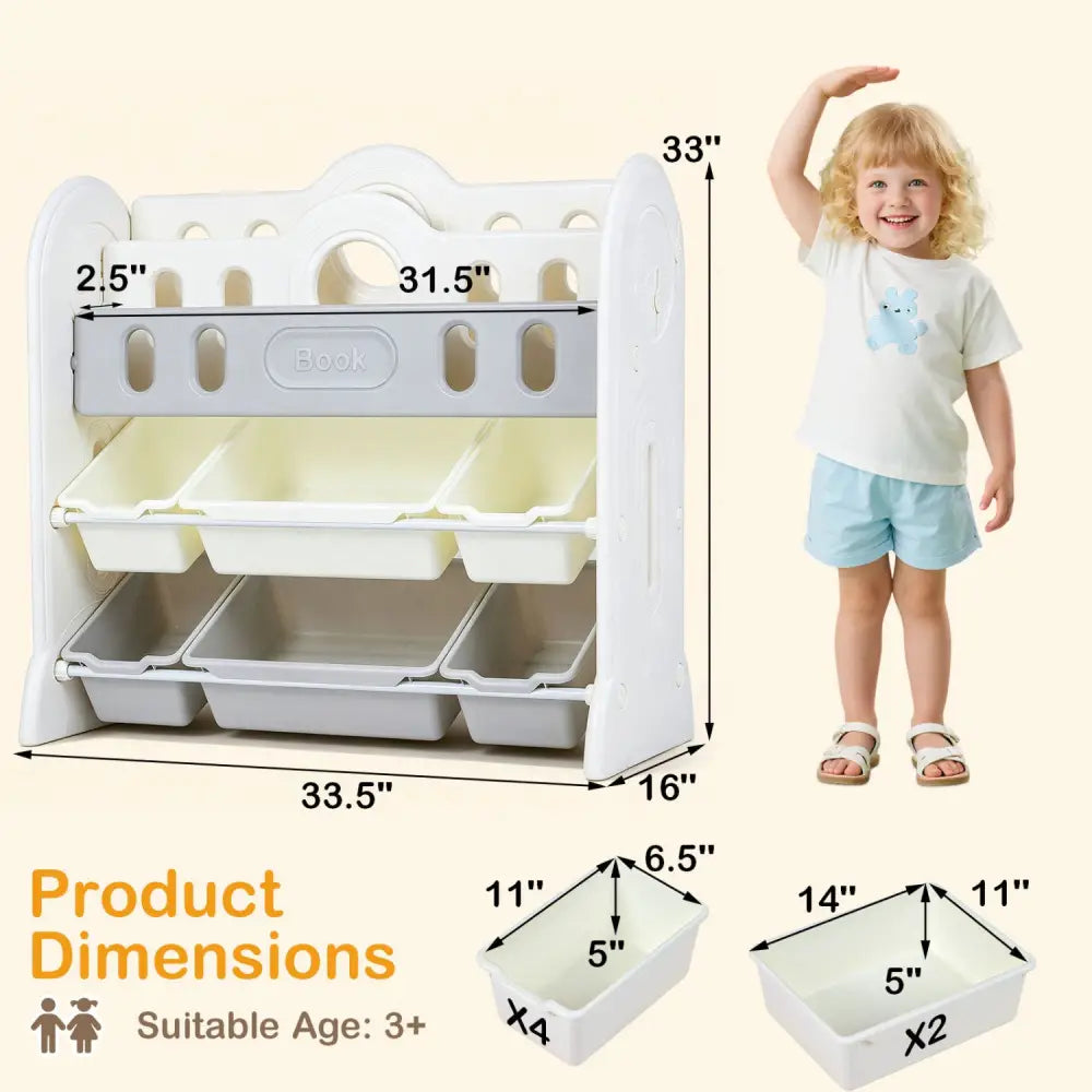 Kids Bookshelf and Toy Storage Organizer with 2 Front-Facing Racks - Kids Storage