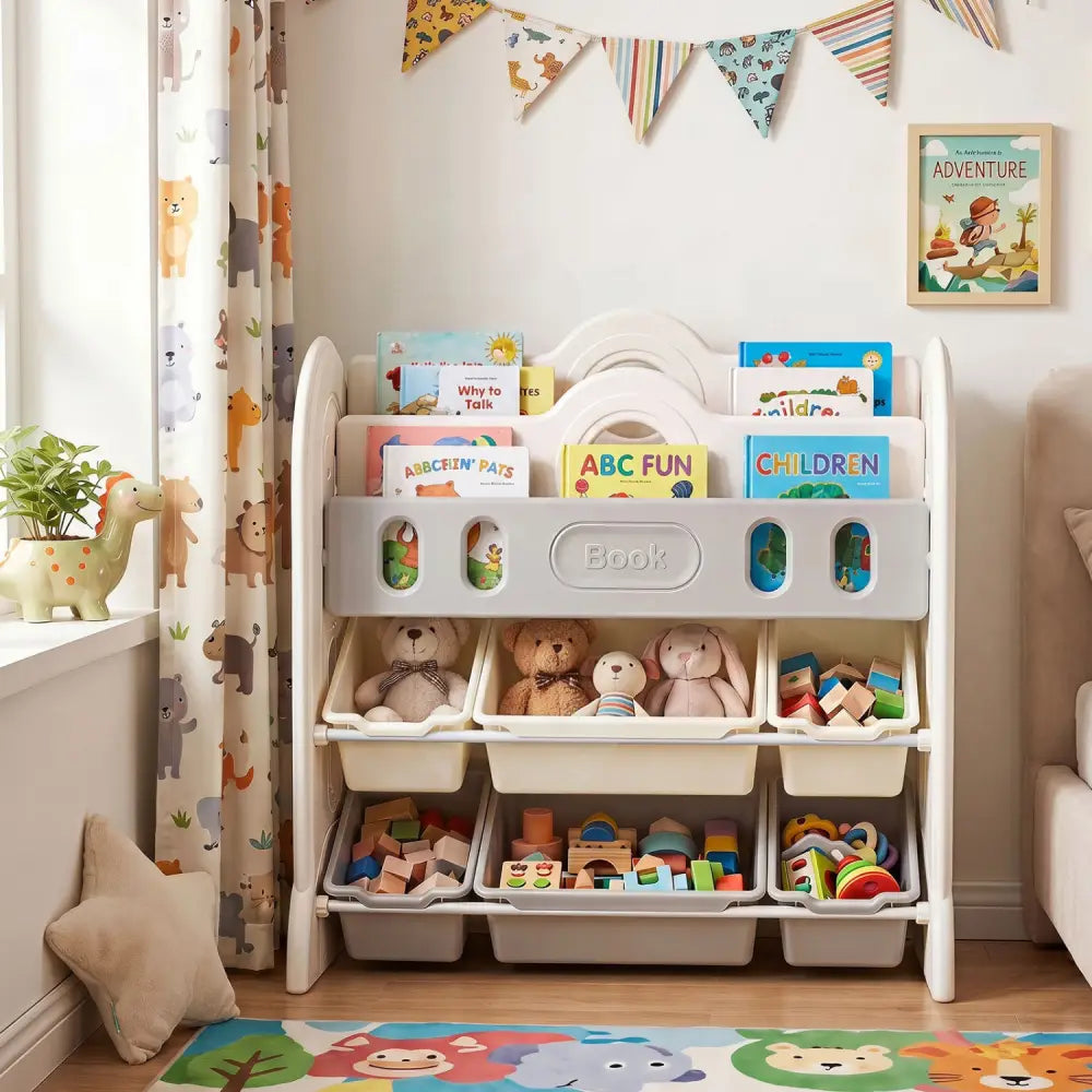 Kids Bookshelf and Toy Storage Organizer with 2 Front-Facing Racks - Kids Storage