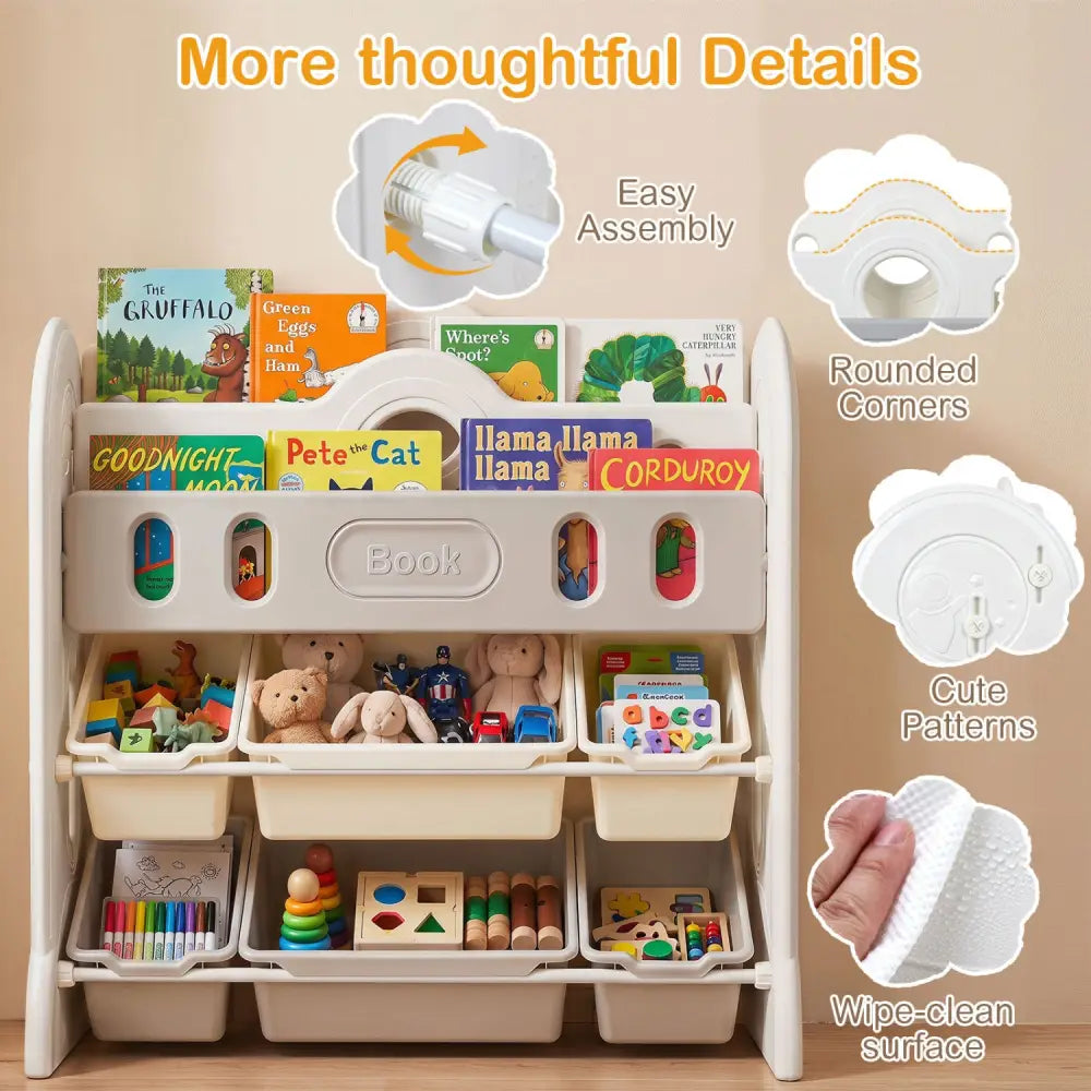 Kids Bookshelf and Toy Storage Organizer with 2 Front-Facing Racks - Kids Storage