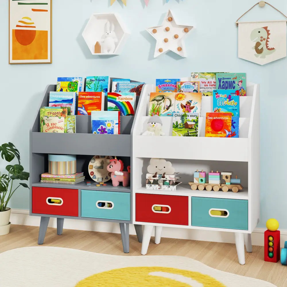 Kids Bookshelf with Open Compartment for Toddlers 3+ Years Old-Gray - Gray - Kids Storage