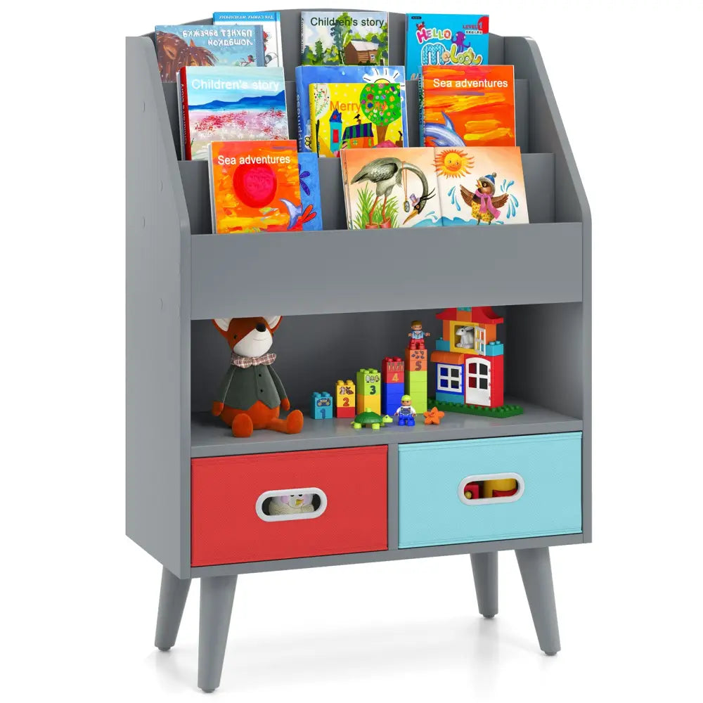 Kids Bookshelf with Open Compartment for Toddlers 3+ Years Old-Gray - Gray - Kids Storage